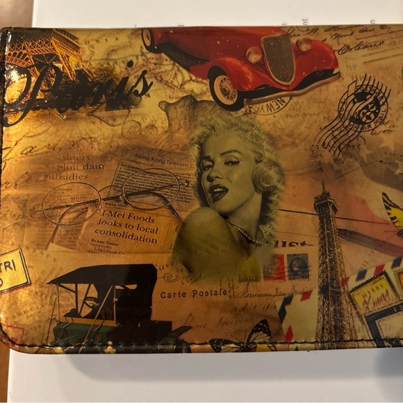 Nostalgia Women’s Wallet 1950’s Theme Marilyn Monroe Cars Eiffel Tower 8x4.5” - Picture 2 of 12